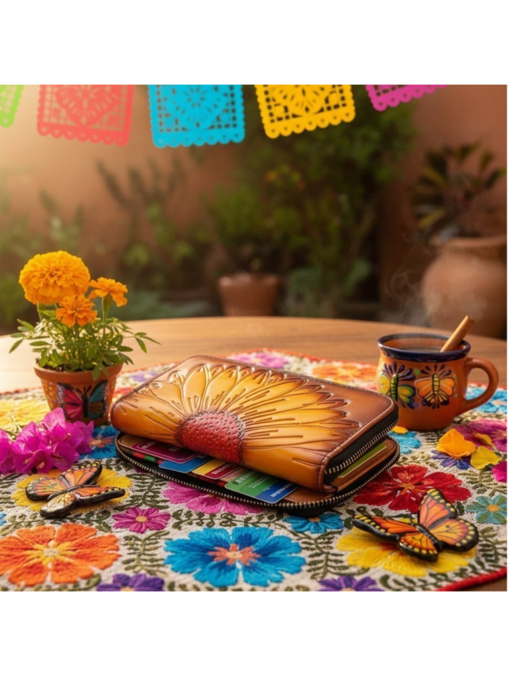 Tooled Artisan Sunflower LARGE Wallet W Mirror For Bags Purses Handbags